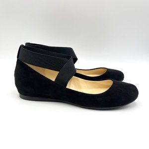 Jessica Simpson‎ Womens Size 6 Black Faux Vegan Suede Leather Ballet Flat Shoes